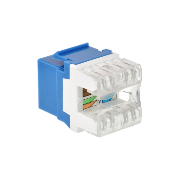 RJ45 Cat6 Slim Profile 180 Degree Keystone Jack, 110 Punch-Down - Blue